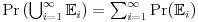 \mbox{Pr}\left(\bigcup _{{i=1}}^{\infty}\mathbb{E}_{i}\right)=\sum _{{i=1}}^{\infty}\mbox{Pr}(\mathbb{E}_{i})