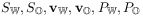 {S_{{\mathbb{W}}}},{S_{{\mathbb{O}}}},\mathbf{v}_{{\mathbb{W}}},\mathbf{v}_{{\mathbb{O}}},{P_{{\mathbb{W}}}},{P_{{\mathbb{O}}}}