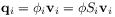 \mathbf{q}_{i}=\phi _{i}\mathbf{v}_{i}=\phi S_{i}\mathbf{v}_{i}