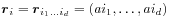 {\boldsymbol{r}}_{i}={\boldsymbol{r}}_{{i_{1}\ldots i_{d}}}=(ai_{1},\ldots,ai_{d})