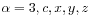 \alpha=3,c,x,y,z