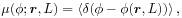 \mu(\phi;{\boldsymbol{r}},L)=\left\langle\delta(\phi-\phi({\boldsymbol{r}},L))\right\rangle,