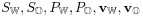 {S_{{\mathbb{W}}}},{S_{{\mathbb{O}}}},{P_{{\mathbb{W}}}},\linebreak[0]{P_{{\mathbb{O}}}},{\mathbf{v}}_{{\mathbb{W}}},{\mathbf{v}}_{{\mathbb{O}}}