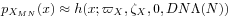 p_{{X_{{MN}}}}(x)\approx h(x;\varpi _{X},\zeta _{X},0,DN\Lambda(N))