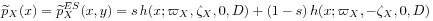 \widetilde{p}_{X}(x)=\widetilde{p}_{X}^{{ES}}(x,y)=s\, h(x;\varpi _{X},\zeta _{X},0,D)+(1-s)\, h(x;\varpi _{X},-\zeta _{X},0,D)