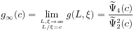 g_{\infty}(c)=\lim _{{\genfrac{}{}{0.0pt}{}{L,\xi\rightarrow\infty}{L/\xi=c}}}g(L,\xi)=\frac{\widetilde{\Psi}_{4}(c)}{\widetilde{\Psi}_{2}^{2}(c)}