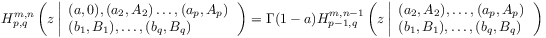 H^{{m,n}}_{{p,q}}\left(z\left|\begin{array}[]{l}{(a,0),(a_{2},A_{2})\ldots,(a_{p},A_{p})}\\
{(b_{1},B_{1}),\ldots,(b_{q},B_{q})}\end{array}\right.\right)=\Gamma(1-a)H^{{m,n-1}}_{{p-1,q}}\left(z\left|\begin{array}[]{l}{(a_{2},A_{2}),\ldots,(a_{p},A_{p})}\\
{(b_{1},B_{1}),\ldots,(b_{q},B_{q})}\end{array}\right.\right)