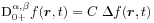 \mbox{\rm D}^{{\alpha,\beta}}_{{0+}}f(\boldsymbol{r},t)=C\;\Delta f(\boldsymbol{r},t)