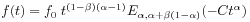 f(t)=f_{0}\; t^{{(1-\beta)(\alpha-1)}}E_{{\alpha,\alpha+\beta(1-\alpha)}}(-Ct^{\alpha})