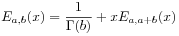 E_{{a,b}}(x)=\frac{1}{\Gamma(b)}+xE_{{a,a+b}}(x)