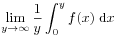 \lim _{{y\to\infty}}\frac{1}{y}\int _{0}^{y}f(x)\;\mbox{\rm d}x