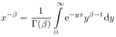 x^{{-\beta}}=\frac{1}{\Gamma(\beta)}\int\limits _{0}^{\infty}\mathrm{e}^{{-yx}}y^{{\beta-1}}\mathrm{d}y